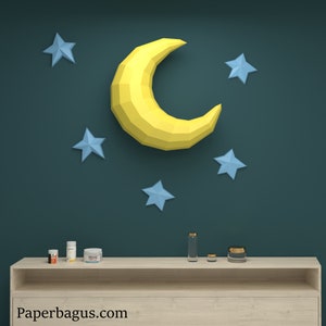 Moon Sky 3D papercraft | DIY paper sculpture | Paper model pattern | Do it yourself | Low poly | Moon| origami | Stars|