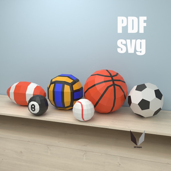 Sport ball pack 3D papercraft | DIY paper sculpture | Paper model pattern | Do it yourself | Low poly | PDF pattern | origami | home decor