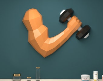 Arm with Barbell Paper Sculpture: DIY Low Poly Model (PDF Pattern)