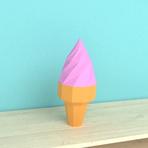 3D Eistüte aus Pappmache | DIY Papierskulptur | Papiermodell Schnittmuster | Zum Selbermachen | Low-Poly | PDF Schnittmuster| Origami | Essen