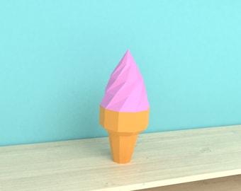 3D Paper Ice Cream Cone: DIY Low Poly Model (PDF Pattern)