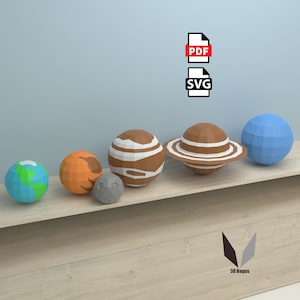 Jeu de planètes 3D papercraft | Sculpture en papier bricolage | Modèle en papier | Poly faible | Patron PDF | origami | décoration intérieure