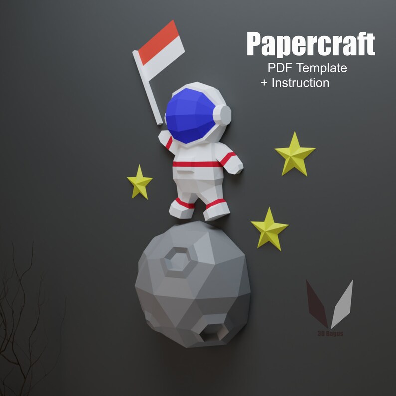 Papercraft Moonbase Astronaut & Moon 3D Papercraft: DIY Low Poly Paper Sculpture (PDF ...