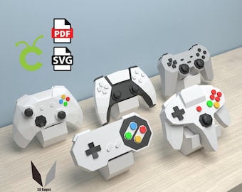 DIY Game Controller Bundle Papercraft: Low Poly Paper Model (PDF Pattern)