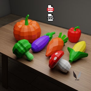 Vegetables 3D Papercraft: DIY Low Poly Paper Sculpture (PDF Pattern)