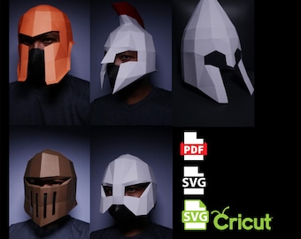 Medieval Knight Helmet Mask 3D Papercraft Bundle - DIY Low Poly Model (PDF Pattern)