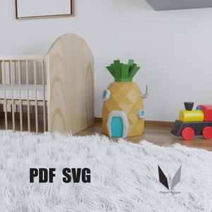 Domek ananasowy 3D papierowa rzeźba | Rzeźba papierowa DIY | Wzór modelu papierowego | Zrób to sam | Low poly | Wzór PDF | origami | wystrój domu