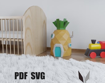 Pineapple House 3D Papercraft: Low Poly Paper Sculpture (PDF Pattern)