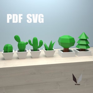Confezione di piante 3D papercraft / scultura di carta fai da te / modello di carta / fai da te / low poly / modello PDF / origami / arredamento per la casa