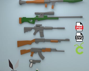 Military Weapons 3D Papercraft Bundle | Low Poly Paper Model (PDF Pattern)