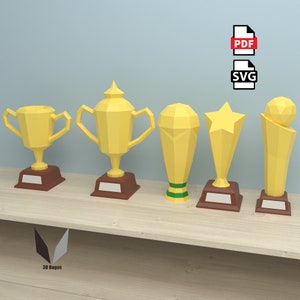 Trofeo in carta 3D / Scultura in carta fai da te / Modello di modello di carta / Low poly / Modello PDF / origami / Decorazione per la casa