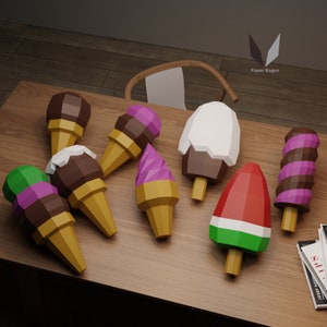 Eispackung 3D Papierbasteln | DIY Papierskulptur | Papiermodel Schnittmuster | Mach es selbst | Low Poly | PDF Schnittmuster | Origami | Wohndekor
