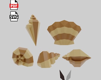Seashell Papercraft Bundle: 3D Low Poly DIY Sculpture (PDF Pattern)
