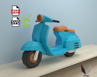 Scooter 3D Papercraft: Low Poly Paper Model (PDF Pattern)