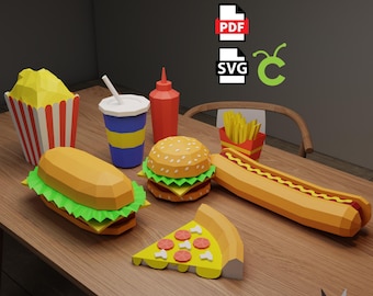 Junk Food bundle Papercraft: DIY Low Poly Paper Sculpture (PDF Pattern)