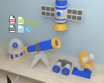 Observatory astronomy Papercraft Bundle: DIY Low Poly Paper Models (PDF Pattern)