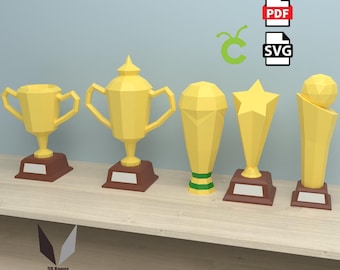 Trophy Bundle: Low Poly Papercraft DIY (PDF Pattern)