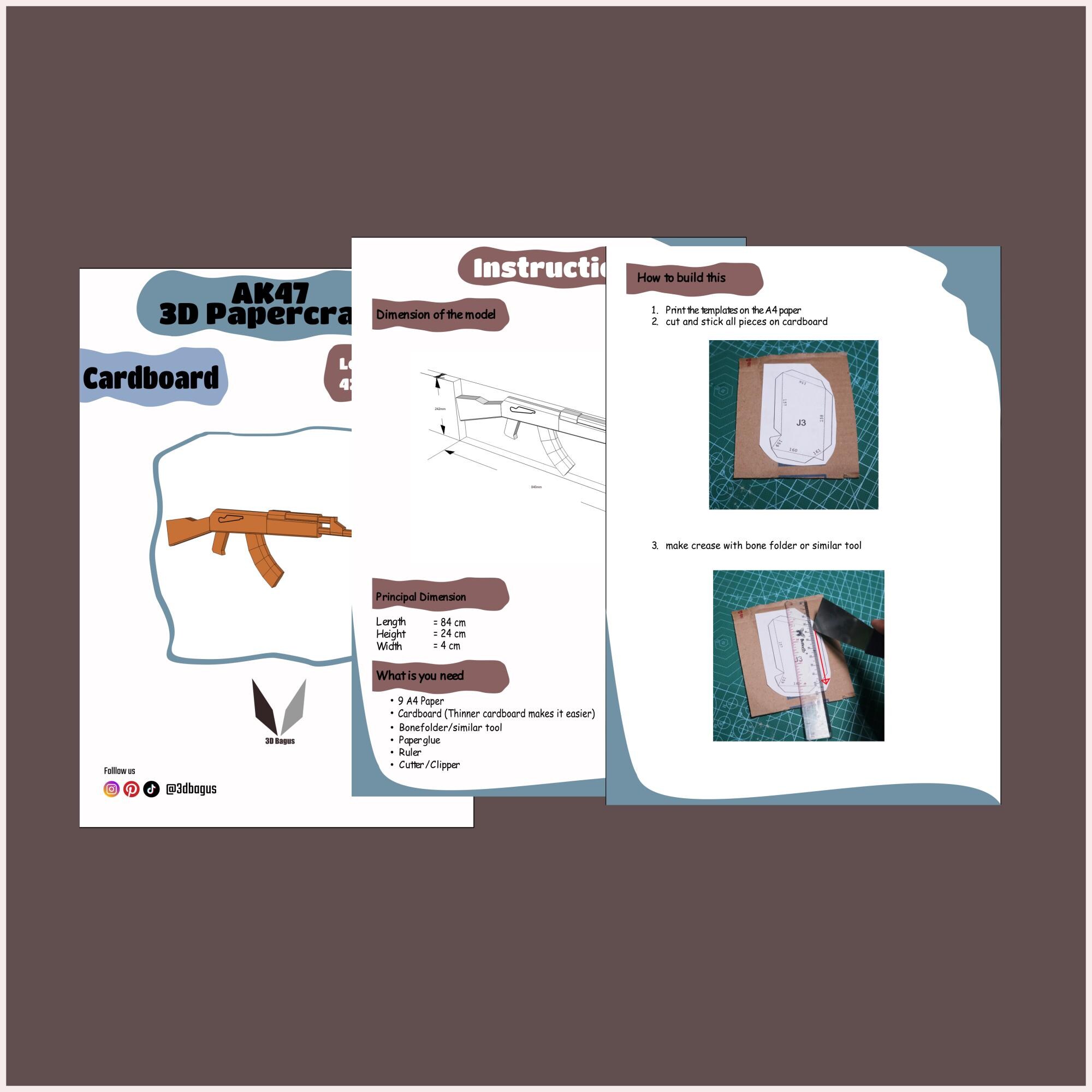 AK47 Rifle Cardboard 3D Papercraft Model: DIY Low Poly Sculpture (PDF ...
