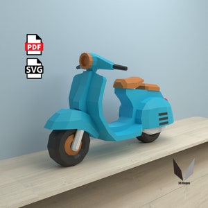Patinete 3D de papel / Escultura de papel DIY / Patrón de modelo de papel / Hazlo tú mismo / Bajo poli / Patrón PDF / Origami / Decoración del hogar