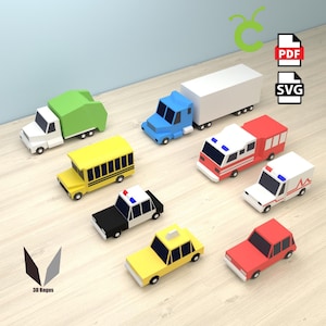 Car Bundle 3D Papercraft: DIY Low Poly Papiermodell (PDF Muster)