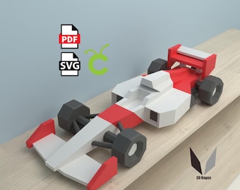 F1 Car 3D Papercraft: DIY Low Poly Paper Model (PDF Pattern)