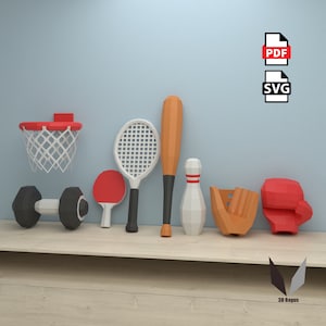 Low Poly Sport Bundle Papercraft: DIY Paper Sculpture (PDF Pattern)