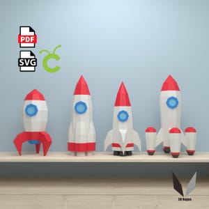 Rocket Bundle 3D Papercraft: Low Poly Papiermodell (PDF-Muster)