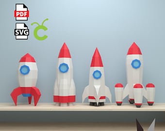 Rocket Bundle 3D Papercraft: Low Poly Paper Model (PDF Pattern)