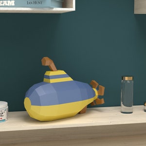 Submarine 3D Papercraft Model: DIY Low Poly Decor (PDF Pattern)