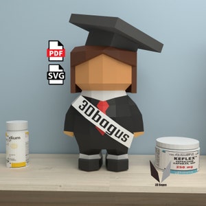 Graduation girl 3D papercraft | DIY paper sculpture | Paper model pattern | Do it yourself | Low poly | PDF pattern | origami | home decor