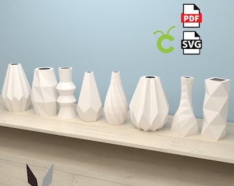 3D Papercraft Vase Bundle: Low Poly Paper Model (PDF Pattern)