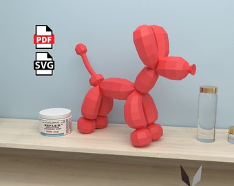 Balloon Dog 3D Papercraft: DIY Low Poly Sculpture (PDF Pattern)
