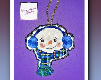 Handmade Cross Stitched Nova Scotia Snowman Ornament