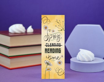 Spring reading time - Illustrated bookmark - Book lover gift -Pretty stationary - Gifts for readers