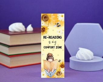 Re-reading is my comfort zone - Illustrated bookmark - Book lover gift -Pretty stationary - Gifts for readers