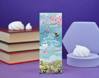 Hello spring - Illustrated bookmark - Book lover gift -Pretty stationary - Gifts for readers