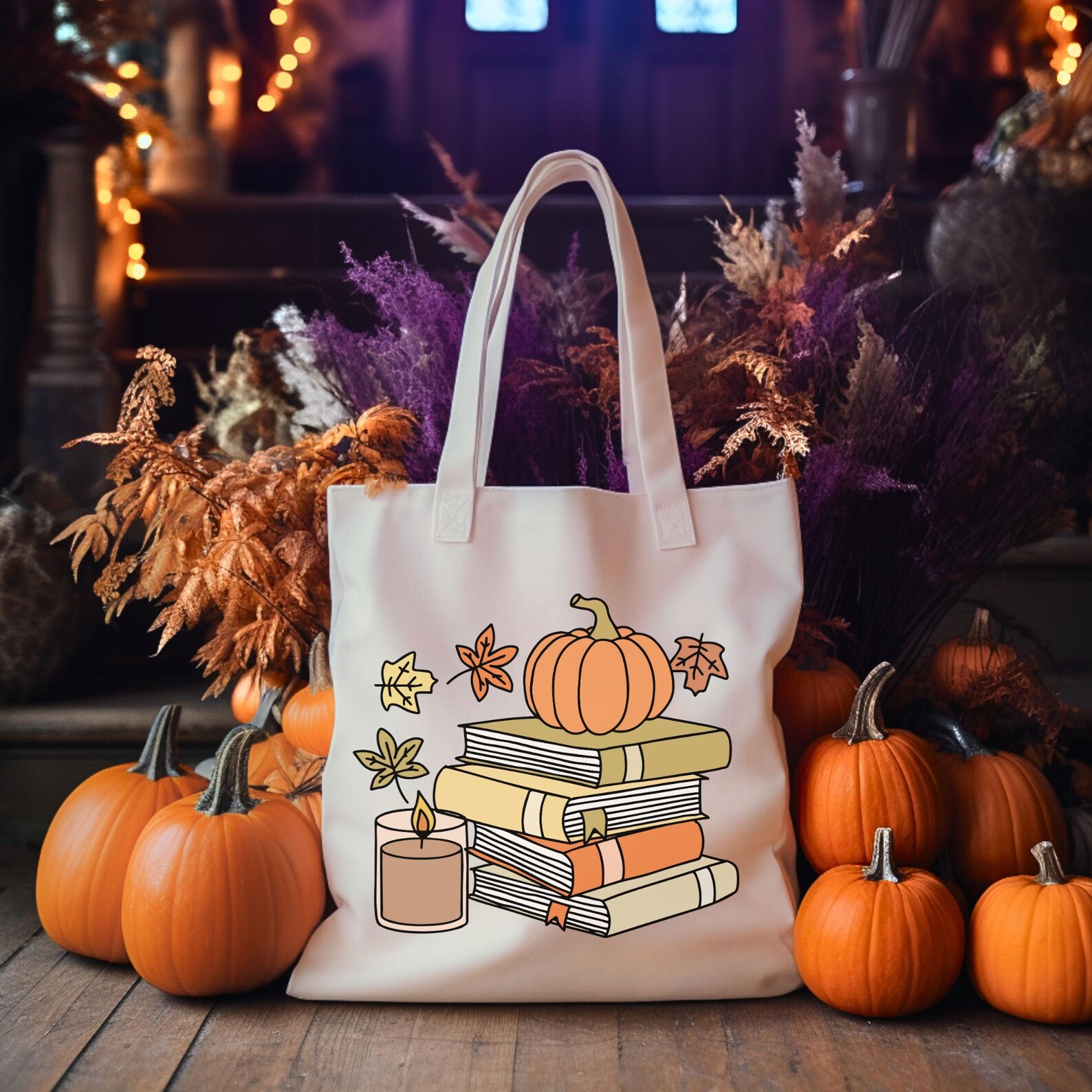 Autumn Reads Tote Bag, Bookish Tote, Reader Gifts, Autumn Totes, Book