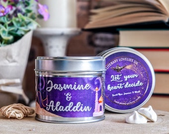 Jasmine & Aladdin inspired candle - Literary Candle, Book Lover Candle, Bookish Gifts, Book Candle Gift, Valentine's Day Gift