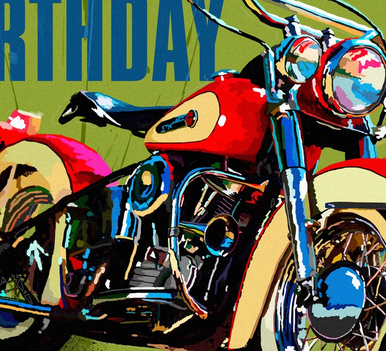 American Classic Motorbike Art Card Happy Birthday Card | Etsy