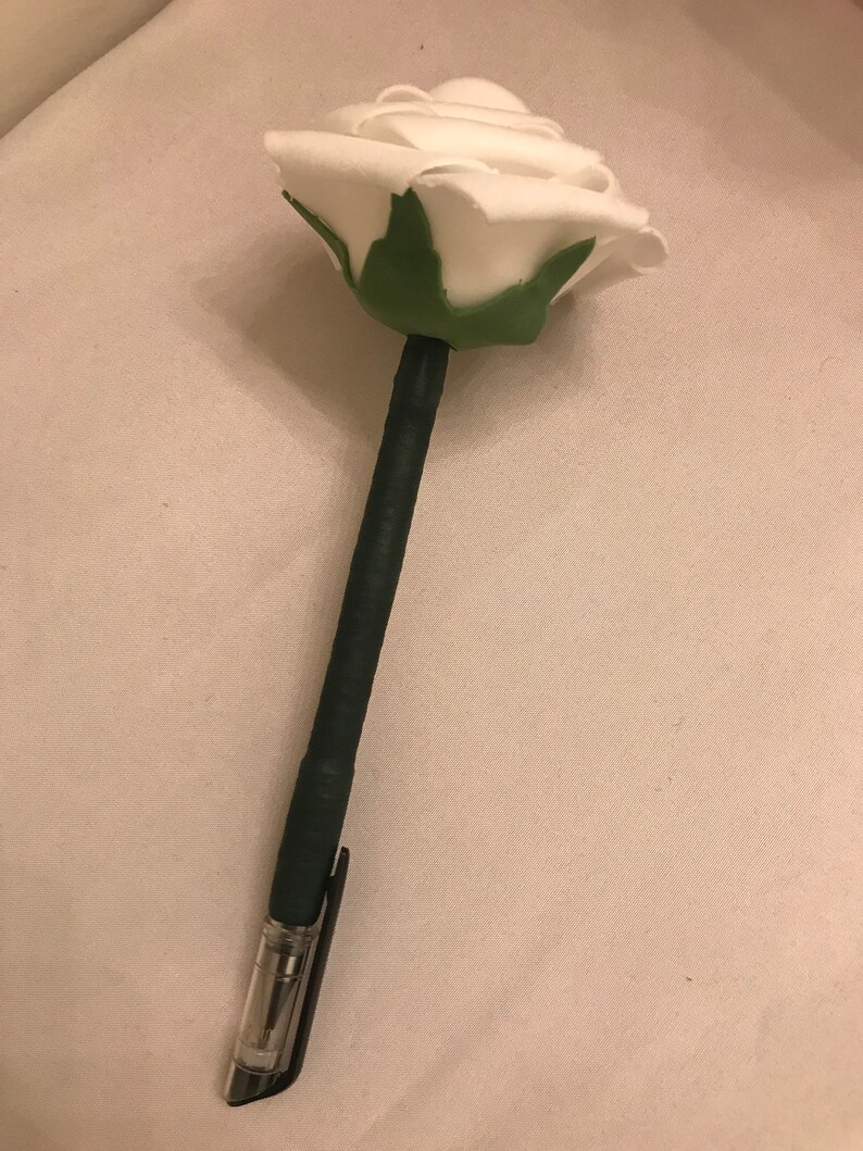 Handcrafted Rose Flower Pen White Flower Pens Wedding Etsy