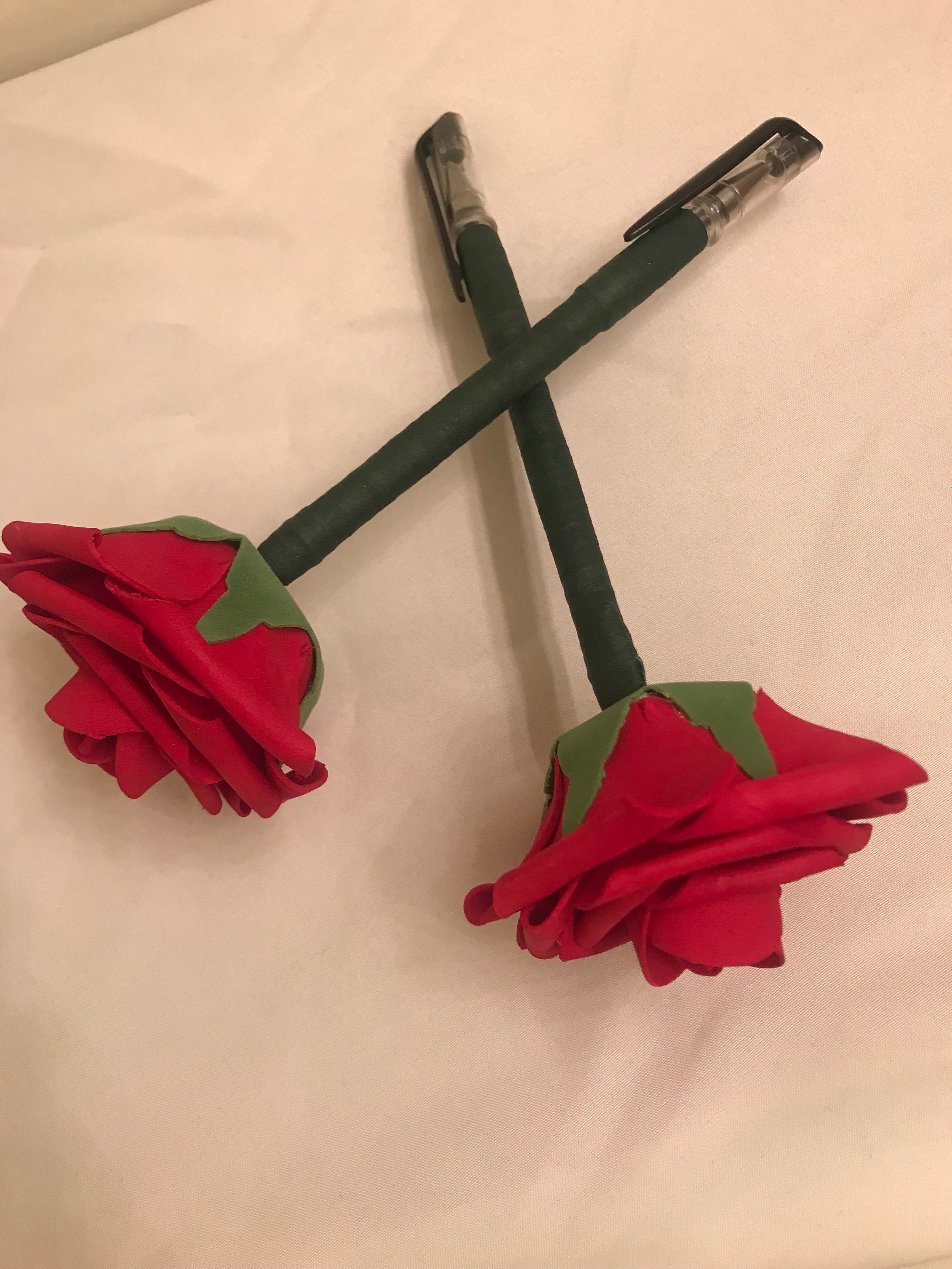 Handcrafted Rose Flower Pen Red Rose Flower Pens Wedding Etsy