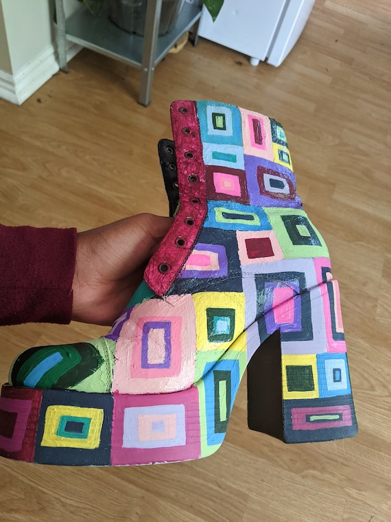 Colour Block Patchwork Boots - image 1