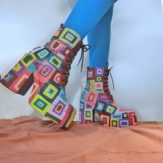 Colour Block Patchwork Boots - image 4