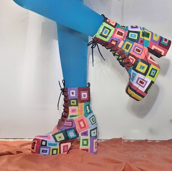 Colour Block Patchwork Boots - image 3