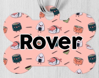 Pet Tag, Personalized Dog Tag, Sushi Pet Tag, Pet Name Tag, Salmon Dog Tag, Cat ID Tag, Cat Tag, Double Sided Dog Tag 72PT
