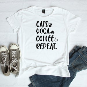 Funny T-shirts, Cats, Coffee, Caffeine, Yoga, Unicorns, Exercise, Cat lover, Cat T-shirt, Coffee lover, tee shirt, humor shirt, hipster