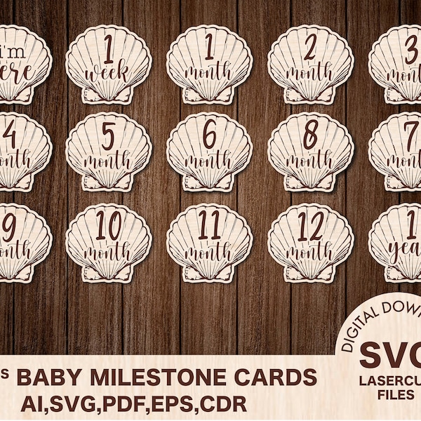 Seashell Monthly Milestone Markers, Baby Milestones, Wood Milestone Markers svg, Newborn Photography Props