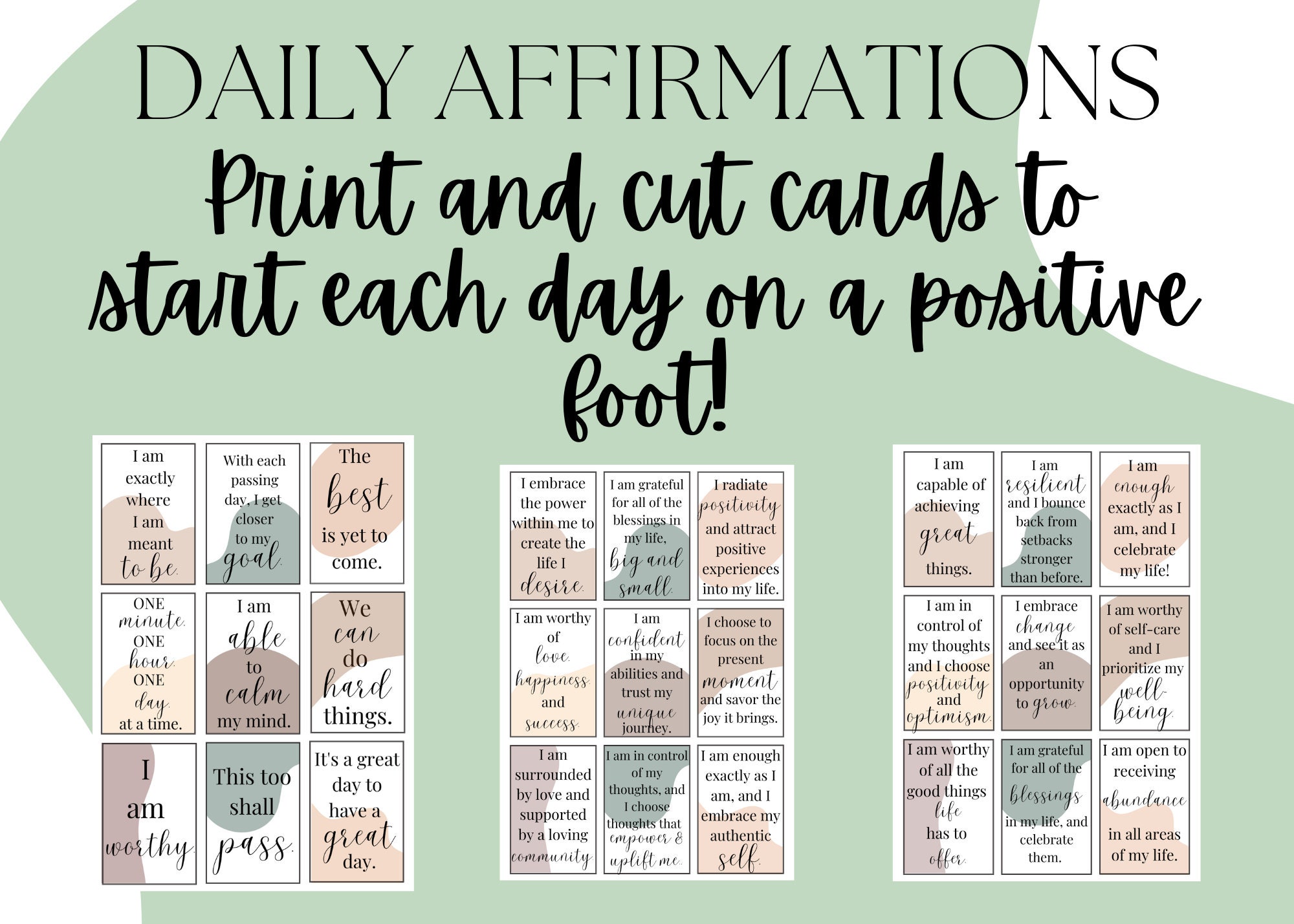 Printable Daily Affirmation Cards ~ Positive Words of Affirmation Cards Printable Daily Affirmation Cards ~ Positive Words of Affirmation Cards