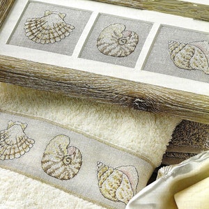 SeaShells Collection Cross Stitch PDF Pattern | Bath TowelSea Shells Summer Beach Ocean Natural Sand colors |Easy Beginner |Digital download