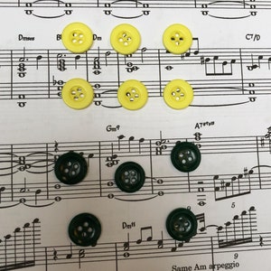 Vintage Yellow or Dark Green Round Buttons | Set of 5 or 7 Flat 4-hole Buttons | Set of Seven or Five small | 14 mm | 1.4 cm | 0.55 inches